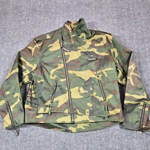 VTG Guide Gear Jacket Mens M Green Camo Biker Quilted Belted Zip Hunting Outdoor